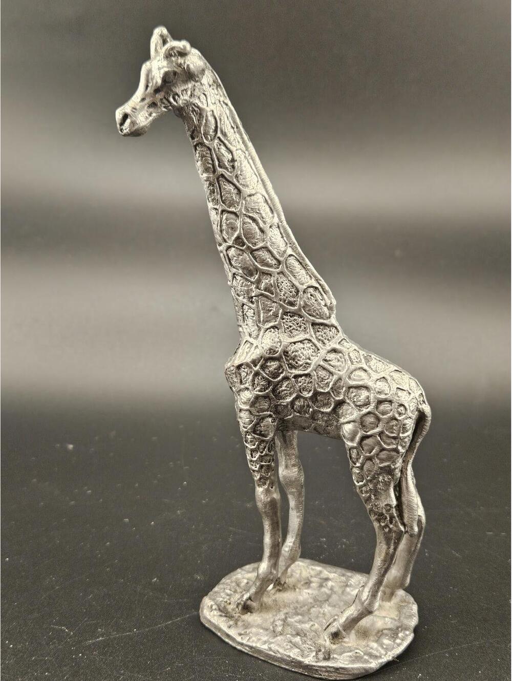 970s Pewter Giraffe Figurine Signed M.R. Bartlett Safari Wildlife Sculpture 6.5" - Picture 4 of 14